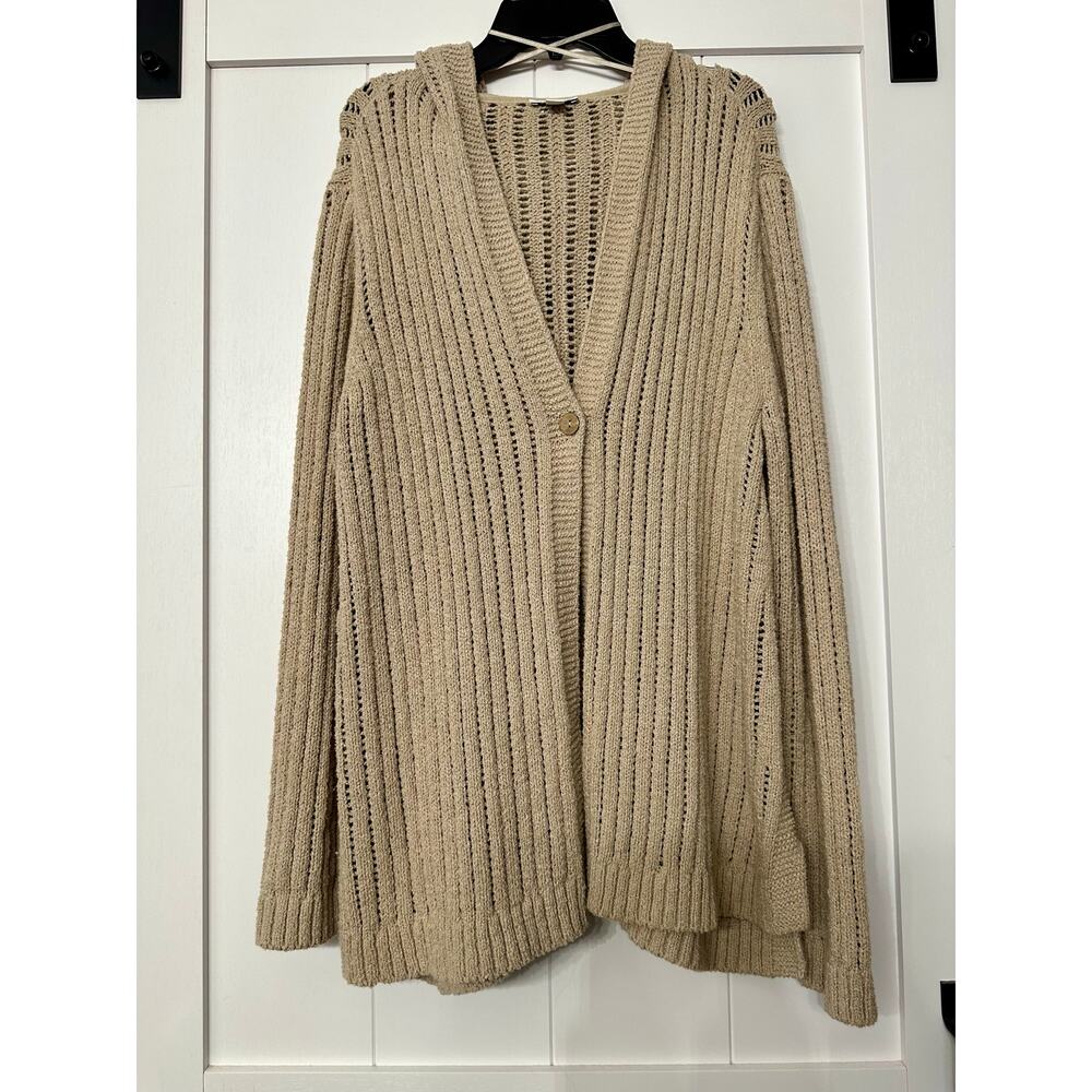 J Jill Weave Knit Hooded Sweater Cardigan size Large